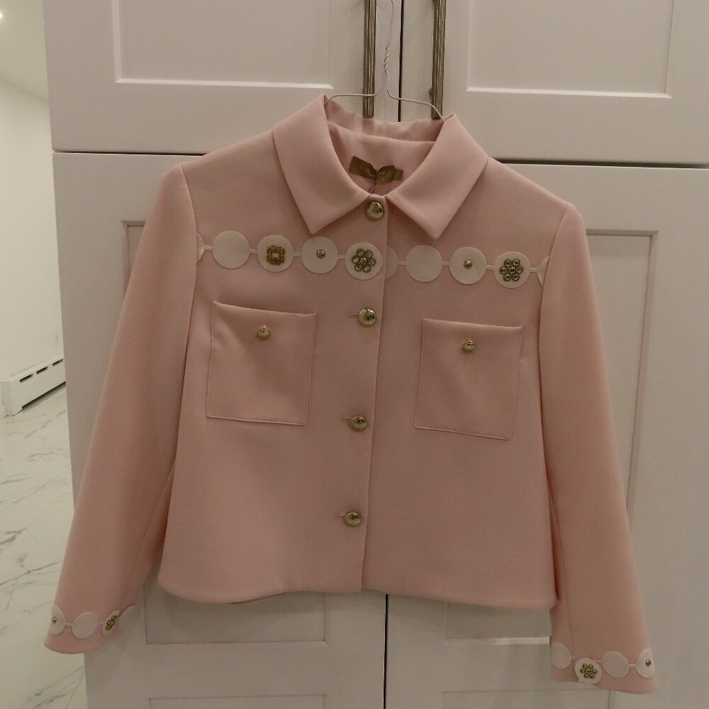 Elie Saab Junior Pink Laser Trim Crepe Jacket Womens Size 18Y (SMALL Womens)
